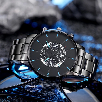 Men Quartz Watch Stainless Steel Band Calendar Business Fashion Sporty Wristwatch Decorative Dial Water Resistant