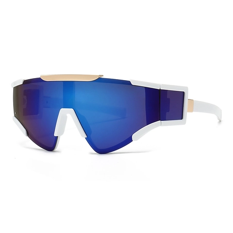 Oversized One-Piece Futuristic Shield Sunglasses For Women Men UV400 Protection Cyberpunk Sporty Sun Glasses With Metal Decor