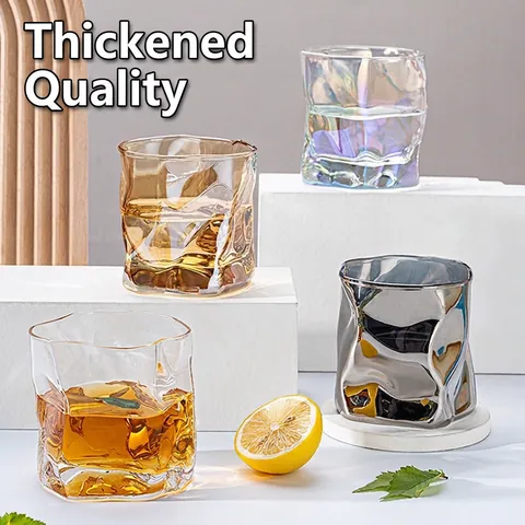Origami Glass Cup Irregular Wrinkled Whiskey Glass Thickened Aesthetic Transparent Colorful Drinkware For Home Bar