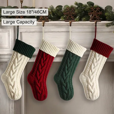 Große Zopfstrick Weihnachtsstrümpfe Aufhängen Kamin Feiertagsdekoration Geschenktüten Weiches Acrylgarn Klassische Neuheit
