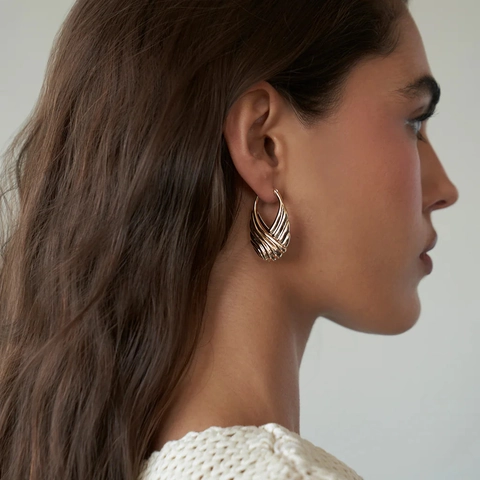 U-Shaped Hoop Earrings PVD Gold Plated Stainless Steel Ribbed Wave Geometric Irregular Niche Fashion Jewelry For Women