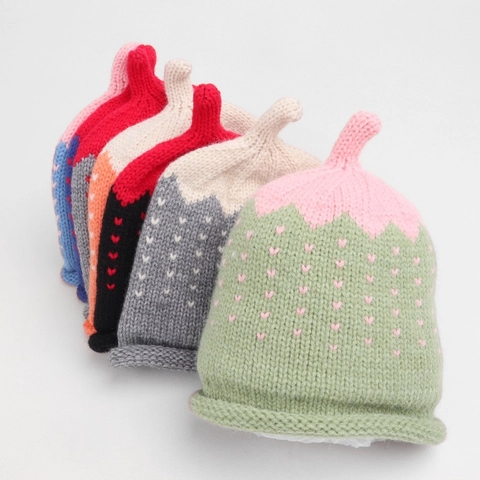 Peuter Baby Gebreide Muts Hartpatroon Acryl Color Block Puntmuts Winter Warm Rolrand Voor Kinderen