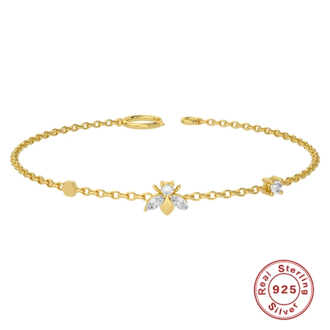 Bienen Tier Charm Armband 925 Sterling Silber Marquise Zirkon Eingelegt Zarte Kette Schmuck Für Damen