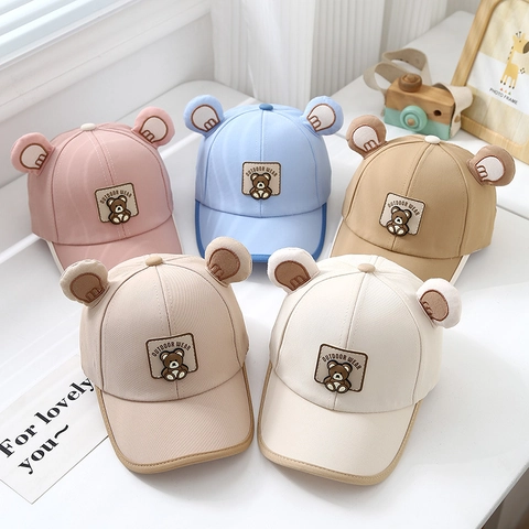 Kids Baseball Cap Cotton Breathable Outdoor Sun Hat Cute Bear Ears Toddlers Boys Girls