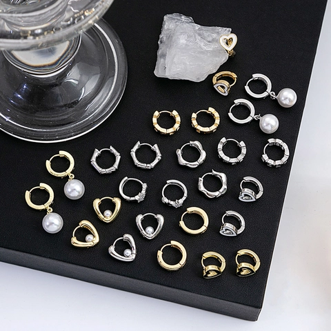 Geometrische Hart Ring Oorbellen Met Kunstparel Strass Koperlegering Minimalistische Mode Sieraden Voor Dames