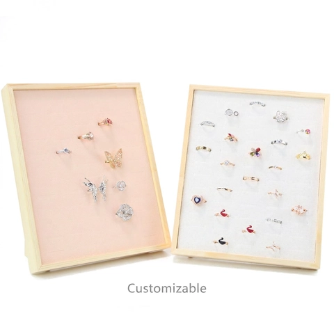 Pine Wood Jewelry Display Rack Multi-Slot Foldable Earring Ring Storage Stand Organizer Velvet Linen Showcase Holder