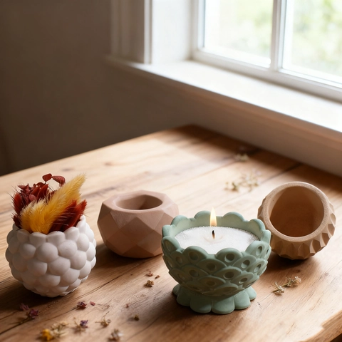Round Silicone Mold For Candle Cup And Succulent Pot Geometric Embossed Texture For DIY Resin Plaster Craft Nordic Style