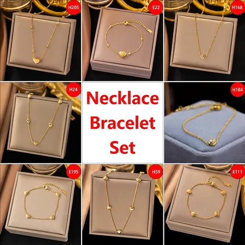 Edelstahl Halskette Und Armband 18K Vergoldet Herz Künstliche Perle Zirkon Zierlicher Minimalistischer Schmuck Für Frauen Elegant