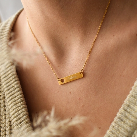Vertical Bar Pendant Necklace Stainless Steel Hollow Heart Geometric Simple Elegant Jewelry For Women