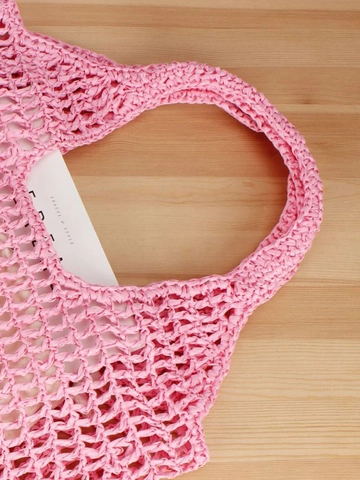 Women Woven Shoulder Bag Paper Straw Hollow Crochet Mesh Large Capacity Beach Vacation Minimalist Solid Color Tote