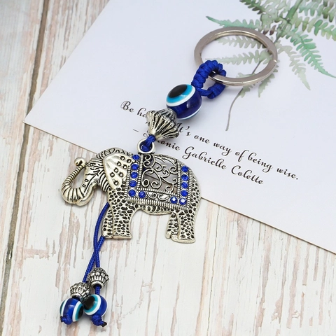 Vintage Silber Legierung Böser Blick Elefant Eule Schildkröte Schlüsselanhänger Blau Nazar Perle Glücksbringer Für Auto Tasche