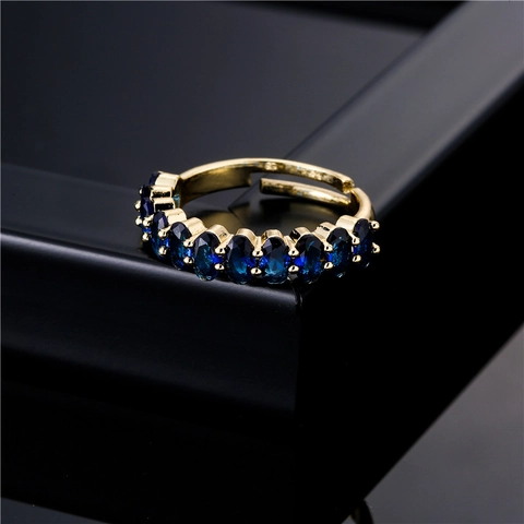 Bague Ouverte Ajustable Cuivre Plaqué Or 18K Zircone Cubique Ovale Bijoux Géométriques Pour Femmes