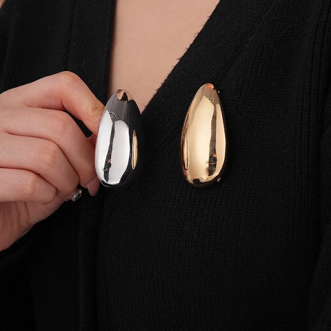 Broche Gota De Agua Ovalado Irregular Aleación Pulido Espejo Minimalista Accesorios Joyería Moda Mujeres