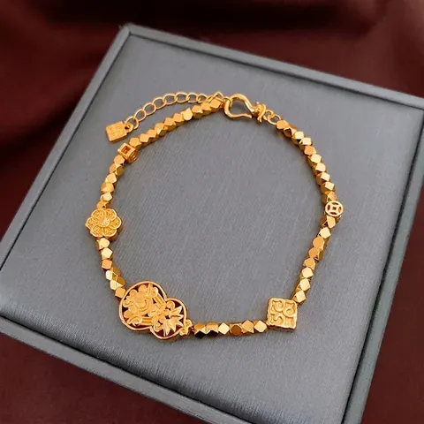 Pulsera De Cobre De Nuevo Estilo Chino Chapada En Oro Real Colgantes De Flor De Calabaza Joyería Retro Para Mujeres