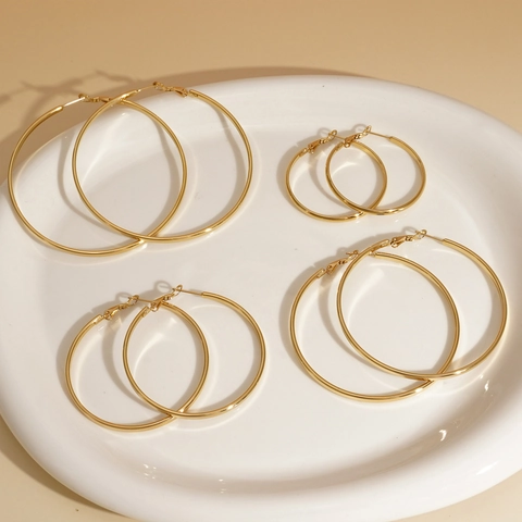 Stainless Steel Hoop Earrings Round Geometric High Polished PVD Plated Minimalist Retro Fashion For Women