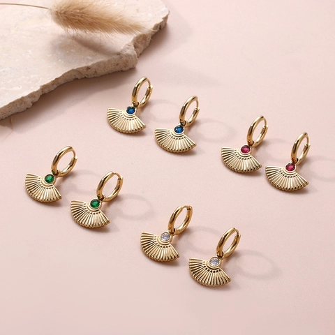 Waaier Vormige Zirkonia Roestvrij Stalen Oorbellen Voor Dames Minimalistische Elegante Vergulde Sieraden Accessoire