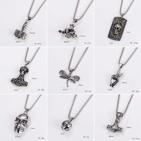 Anhänger Halskette 304 Edelstahl Thor Hammer Schädel Stier Wikinger Punk Hip Hop Gothic Schmuck Für Männer Frauen