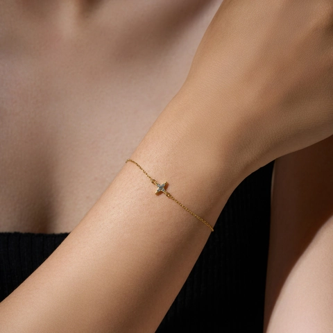 925 Sterling Silver Four-pointed Star Bracelet For Women Dainty Minimalist Adjustable Rhinestone Inlaid Fashion Jewelry Gift
