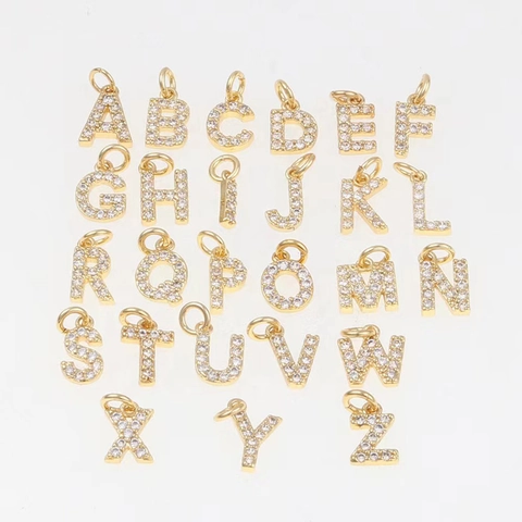 Colgante De Letra Del Alfabeto Cobre Bañado En Oro 14K Zirconia Charms Para Creación De Joyas Accesorio DIY Estilo Simple