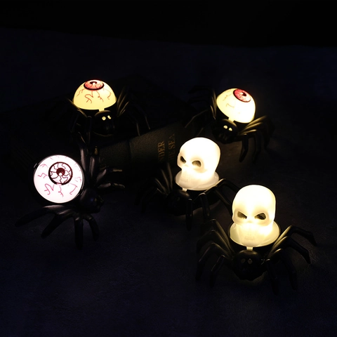 Halloween LED Spider Candle Lights Plastic Glowing Battery Operated Horror Skull Eyeball Spooky Party Decor Night Light