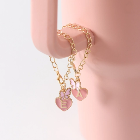 Ciondolo Iniziale Cuore Farfalla Per Manico Tazza Lega Smaltato Rosa Bianco Gioielli Decorazione Accessorio Di Moda Regalo