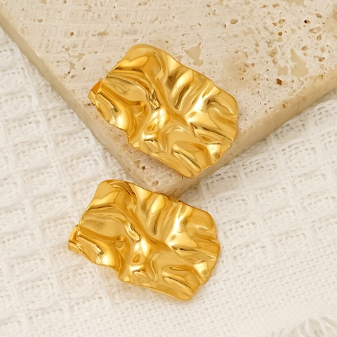 Wrinkled Geometric Stud Earrings 304 Stainless Steel Plated 18k Gold Irregular Texture High Gloss Luxury Jewelry Women