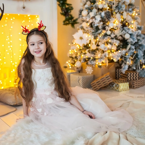 Cerchietto Con Corna Di Renna Di Natale Con Orecchie Campanelli E Fiocchi Accessorio Capelli Per Feste