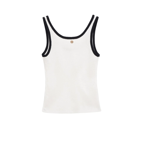 Canotta Da Donna In Maglia A Costine Sexy Vestibilità Aderente Bordo A Contrasto Camisole Senza Maniche Bottone