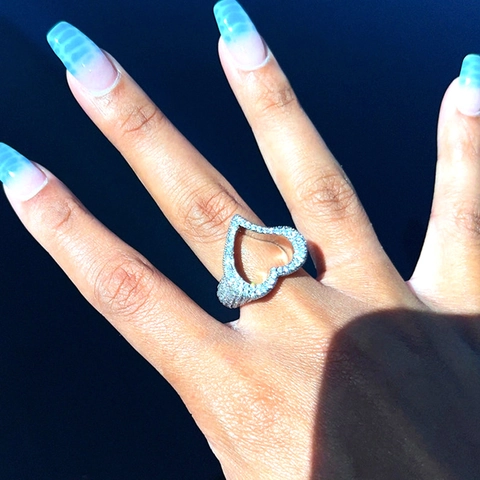 Hollow Heart Ring Copper With Zircon Iced Out Hip Hop Fashion Jewelry For Men And Women