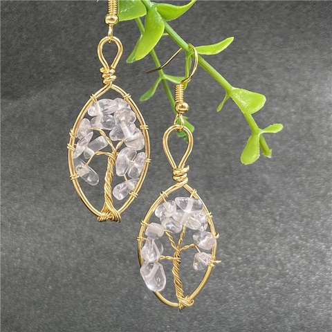 Tree Of Life Dangle Earrings Natural Crushed Stone Wire Wrapped Bohemian Ethnic Handmade Jewelry For Women