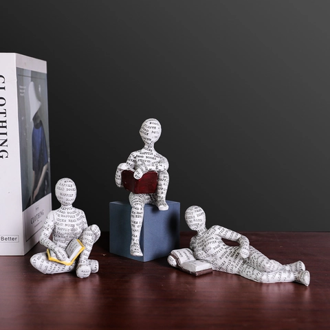 Abstrakte Denkende Leserfigur Harz Moderne Nordische Statue Skelett Skulptur Schreibtisch Bücherregal Dekor Briefdruck