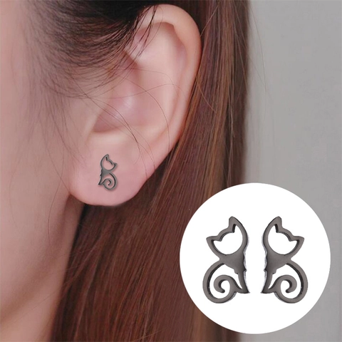 Stainless Steel Katze Ohrstecker Für Damen Minimalistische Ausgehöhlte Tier Silhouette Mode Schmuck Geschenk Süß Täglich