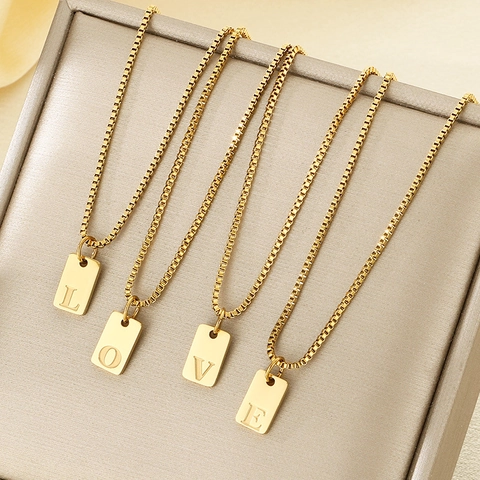 Collana Con Pendente Lettera In Acciaio Inossidabile Minimalista Per Donna Catena Veneziana Alfabeto Inciso Etichetta Rettangolare Gioielli