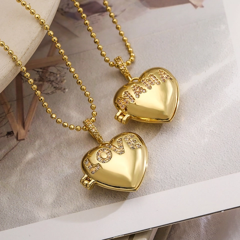 Collana Con Medaglione A Cuore Rame Zirconia Lettere Mama Love Ciondolo Portafoto Gioielli Eleganti Per Donne