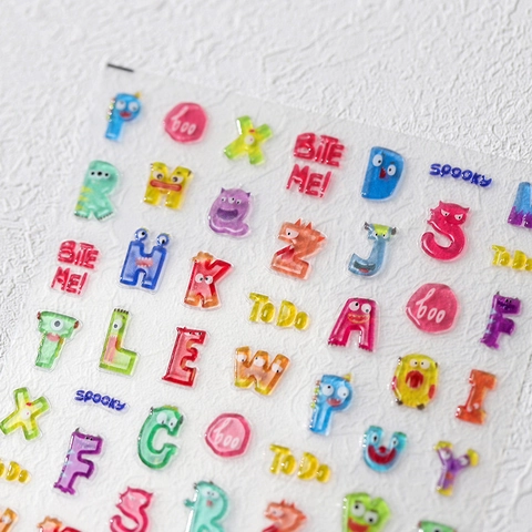 Pegatinas Uñas 5D Relieve Monstruo Dibujos Animados Letras Alfabeto 3D Auto-adhesivas Calcomanías Manicura DIY