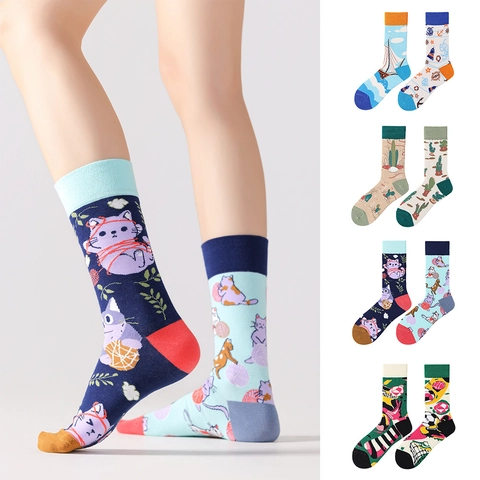 Weihnachten Asymmetrische Socken Für Herren Damen Lustige Bedruckte Baumwolle Wadenhohe Crew Socken Tier Blumen Muster Geschenk