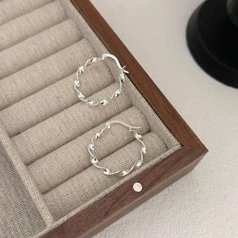 Orecchini A Cerchio Torsione In Argento Sterling 925 Stile Coreano Trama Ondulata Gioielli Minimalisti Eleganti Donna