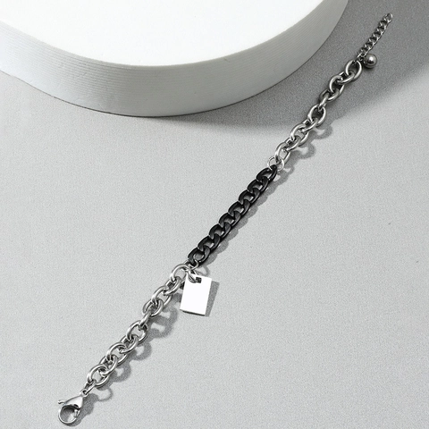 Two-Tone Chain Bracelet Stainless Steel Bicolor Splicing Link With Square Tag Punk Hip Hop Jewelry For Men Women