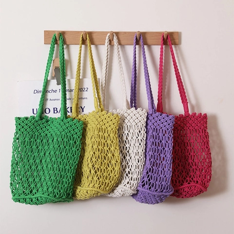Bolso De Hombro Tejido Calado Bolsa De Playa De Malla Para Mujer Estilo Vacaciones Informal