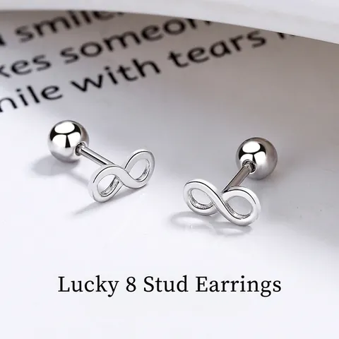 Infinity Symbol Stud Earrings 925 Sterling Silver Screw Back Minimalist Geometric Shape Jewelry For Women