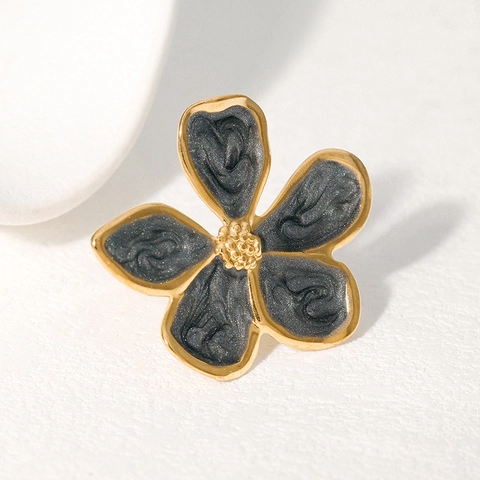 Vintage Bloemen Verstelbare Ring Voor Dames Roestvrij Staal Verguld Emaille Bloemblad Chique Elegant Franse Stijl