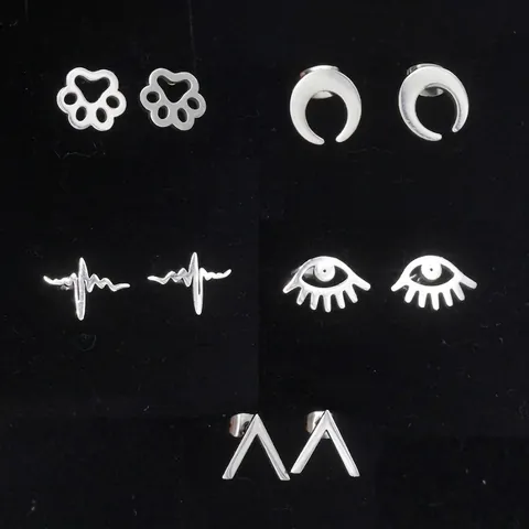 Edelstahl Ohrstecker Poliert Herzschlag Mond Hundepfote Böser Blick Fischschwanz V-Form Minimalistischer Schmuck Damen