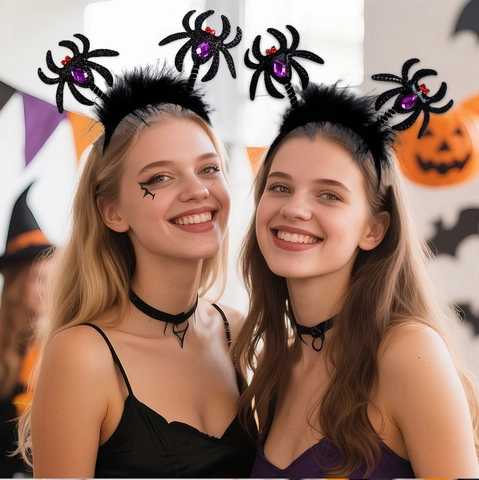 Halloween Stirnband Haarreif Spinne Fledermaus Teufelshörner Kürbis Für Cosplay Party Karneval Requisiten Feder Glitzer Kunststoff