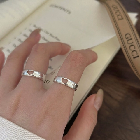 Ausgehöhlter Herzförmiger Ring 925 Sterlingsilber Minimalistischer Verstellbarer Offener Ring Zierlicher Schmuck