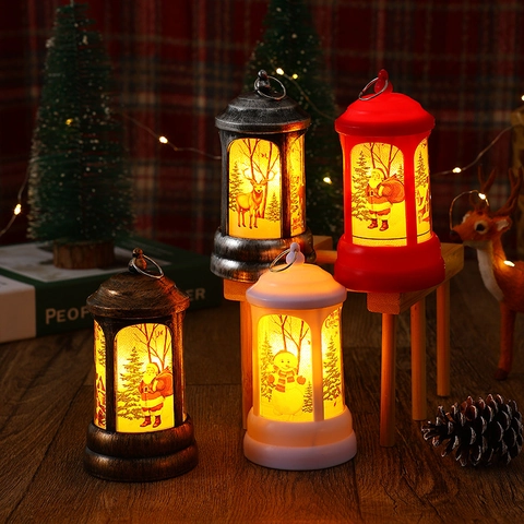 Retro Mailbox Christmas LED Lantern Warm Night Light Santa Snowman Reindeer Pattern Festive Desktop Ornament Party Gift