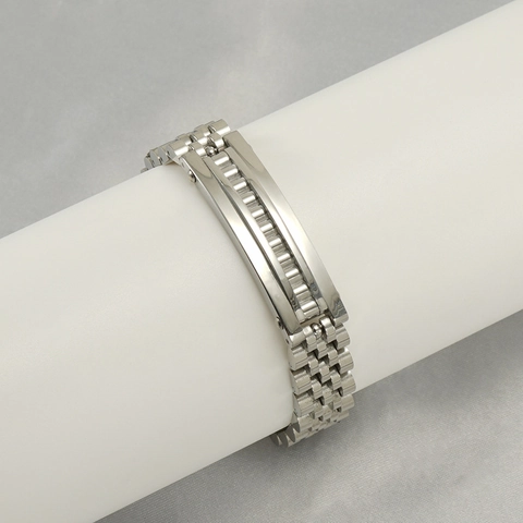 Pulsera Para Hombre De Acero Inoxidable Diseño De Cadena De Reloj Jubilee Con Placa Rectangular Estilo Punk Joyería Masculina