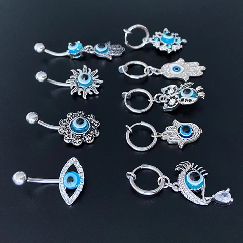 Evil Eye Bauchnabelpiercing 316L Edelstahl Bauchring Hamsa Hand Sonne Blume Körperschmuck Für Damen