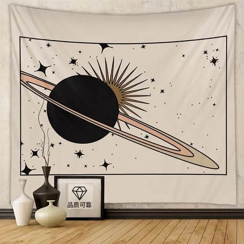 Tapiz De Pared Celestial Poliéster Tela Cepillada Bohemio Planeta Sol Estrella Morandi Arte Para Decoración Dormitorio Salón