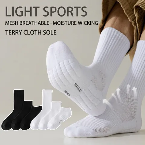 Minimalist Polyester Mesh Breathable Sport Socks For Men Women Sweat Absorbent Deodorant Cushioned Bottom Running Basketball Crew Socks
