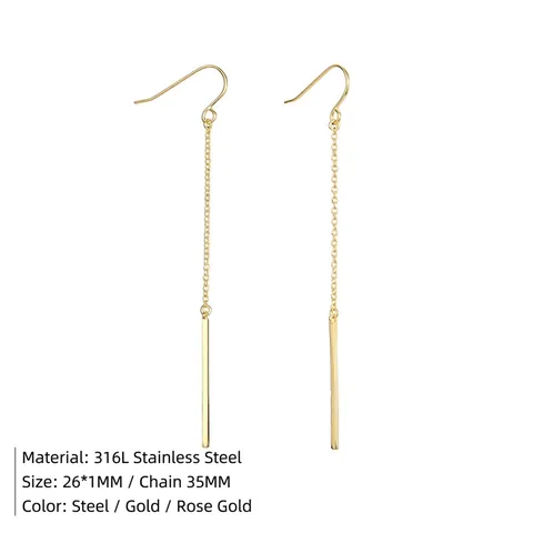 Orecchini a Bottone Minimalisti in Acciaio Inossidabile con Nappina Lunga per Donna Elegante Gioielli Pendenti a Catena